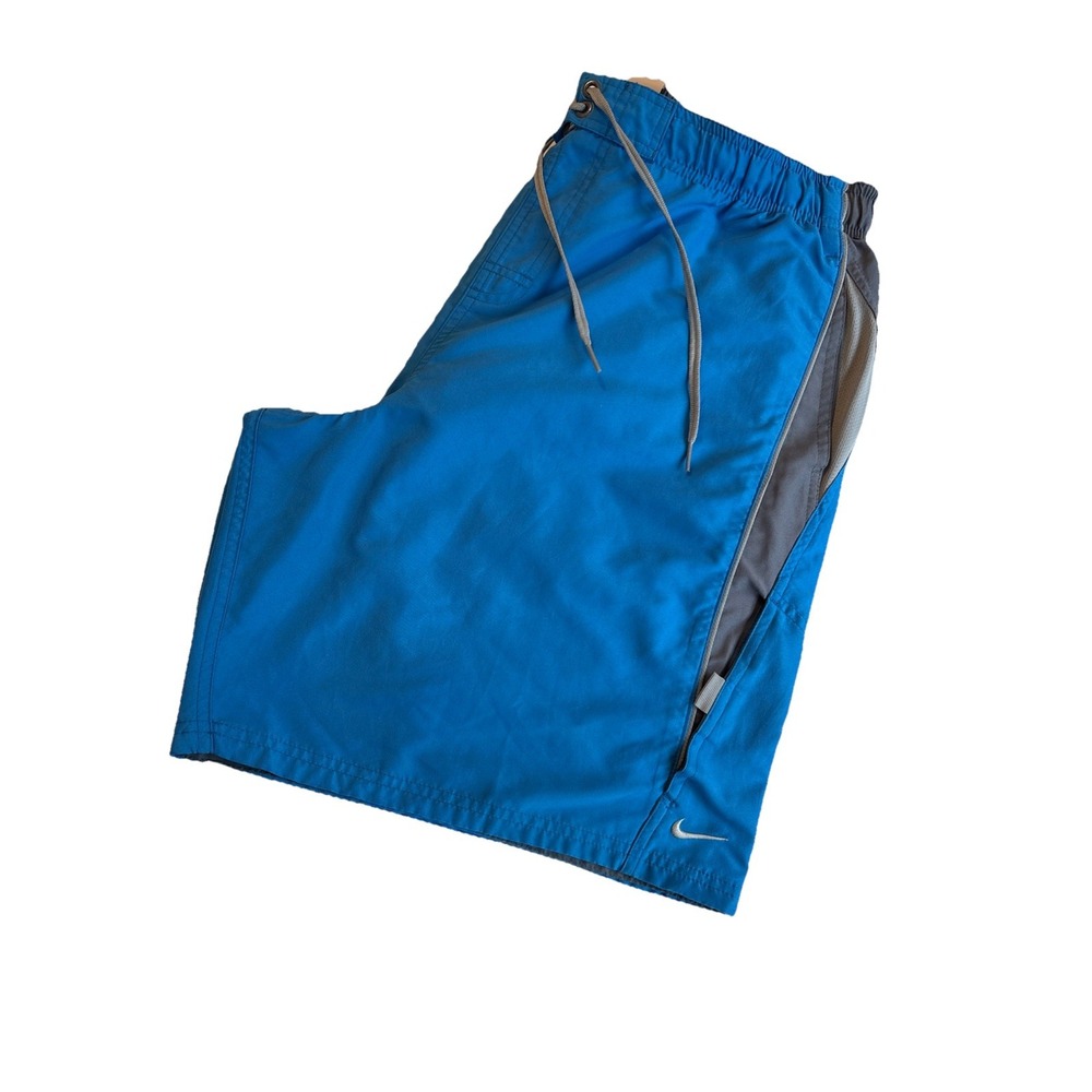 NIKE Board Short Blue/grey Mesh Stripe Lined‎ Secret Pocket 9 Inch Mens XL
